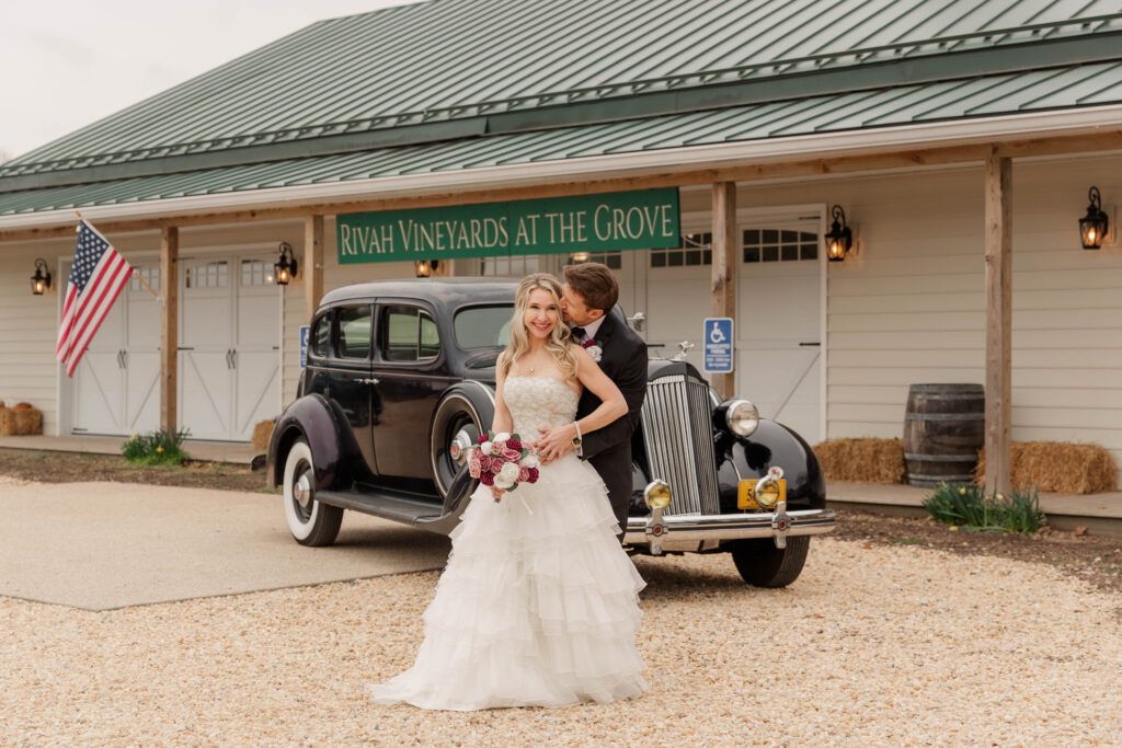 1946 Packard with bride at Rivah Vineyards at the Grove in Kinsale, VA, Westmoreland County